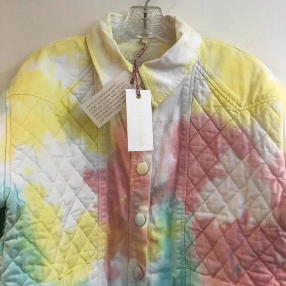 NEW LoveShackFancy Adelade Quilted Denim Colorful Pastel Preppy Jean Jacket S